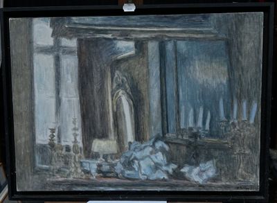 a picture of a painting on a easel on a table