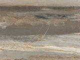 a painting of a man flying a kite on the beach