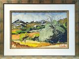 une image d'un tableau représentant une scène de montagne