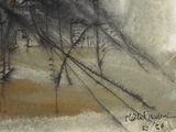 a drawing of a train on the tracks in the snow