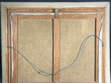 an image of a picture of a wooden frame with wires attached to it