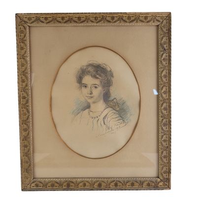 portrait of a woman in a white dress in a gold frame
