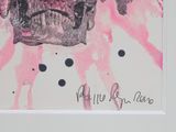 a picture of a picture of a skull with pink paint on it