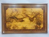 une image représentant un tableau avec deux oiseaux dans un cadre en bois