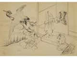 an image of a drawing of a bird flying over a person sitting on a bed