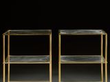 pair of brass and glass side tables