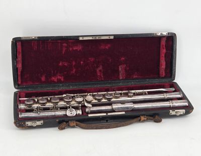 a flute in a case on a white surface