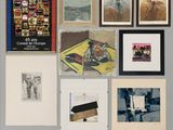 many pictures and pictures on the wall of this room