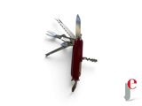 a swiss army knife with a red handle on a white background