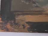an image of a painting of a man and a dog on a beach