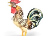 une figurine représentant un coq sur fond blanc