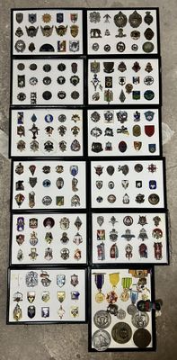 a lot of badges on the floor of a room