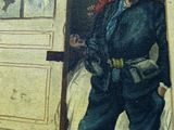 a painting of a man standing in front of a door