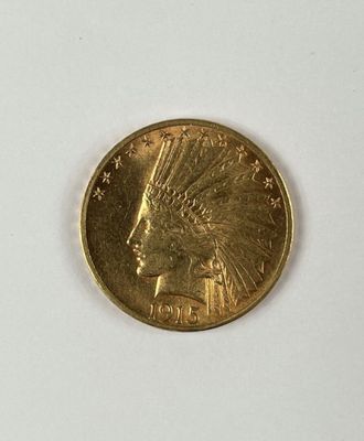 Pièce en or de 10 dollars "Indian Head-Eagle", 1915.