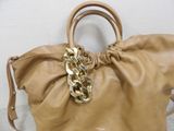 michael korsch tan leather handbag with gold chain handle