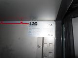 a close up of a door with a red arrow on it