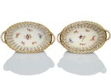 pair of antique porcelain dishes with gold rims and floral decoration