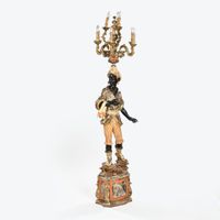 Nubien porte-torchère en bois sculpté polychrome souligné d'… (photo 6)