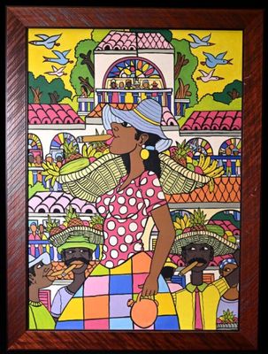 Ecole cubaine ? du XXe siècle. Le marché - femme au cigare. …