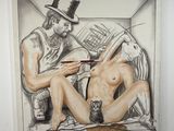 un dessin représentant un homme et une femme assis sur un canapé