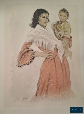 peinture d'une femme tenant un enfant dans ses bras