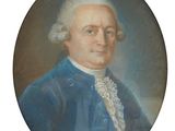 portrait of a man in a blue coat and white hair