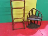 a ladder and a chair on a red and green floor