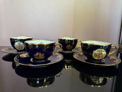 Lot de 4 tasses à thé en porcelaine marine IMPERIA LIMOGES, …