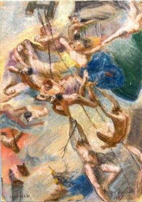 une image représentant un tableau où l'on voit un groupe de personnes sur un bateau