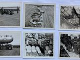 several old black and white photos of military vehicles and planes