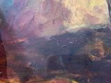 an oil painting of a horse standing in a field with a tree in the background