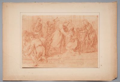 a drawing of a group of people sitting around a table