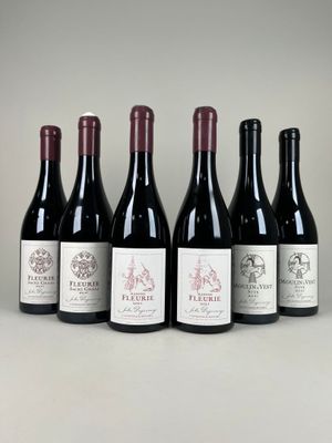 six bouteilles de vin sont alignées sur une table
