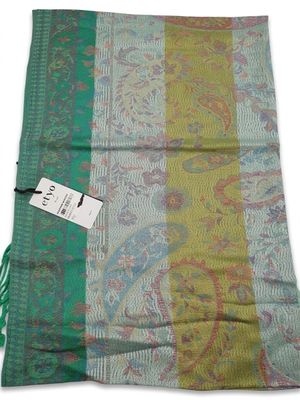 an image of a green and yellow scarf with paisley designs