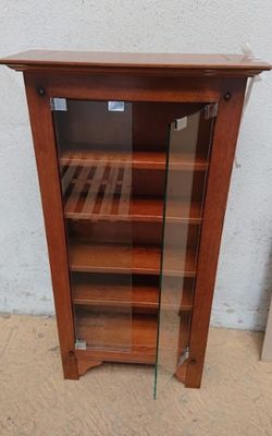 Meuble vitrine CD-DVD en chêne massif, porte en verre, Dimen…