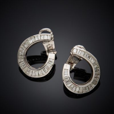 pair of white gold and diamond earrings, by van cleef