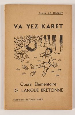 un vieux livre sur lequel figure le dessin d'un garçon en train de frapper un ballon de foot