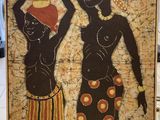 an image of a painting of two women carrying pots on their heads
