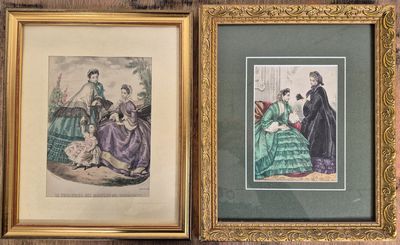 two framed pictures of people sitting on a couch in a living room