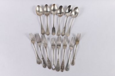 FRANCE après 1838 et étranger. Ensemble de couverts dépareillés en arg