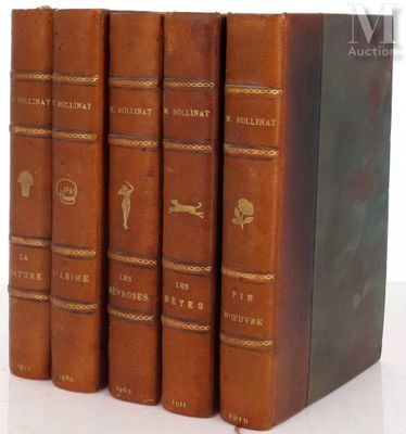 three brown leather books are stacked on top of each other