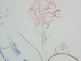 a drawing of a person holding a rose in their hand