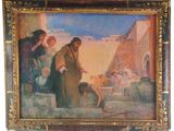 tableau représentant un homme et une femme devant un groupe de personnes
