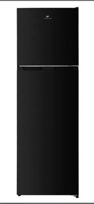a black refrigerator freezer sitting on top of a white counter