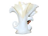 a white vase with a flower on it on a white background