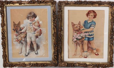 Franz Th. WÜRBEL (1858-1941). Enfants et leurs chiens.