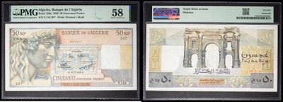 trois types différents de billets de banque exposés dans une vitrine