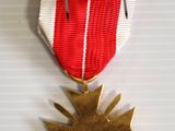 a medal with a star on it on a white surface