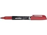 a close up of a red pen on a white background
