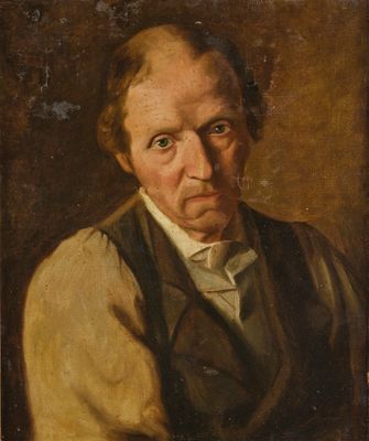 a painting of a man in a vest and bow tie